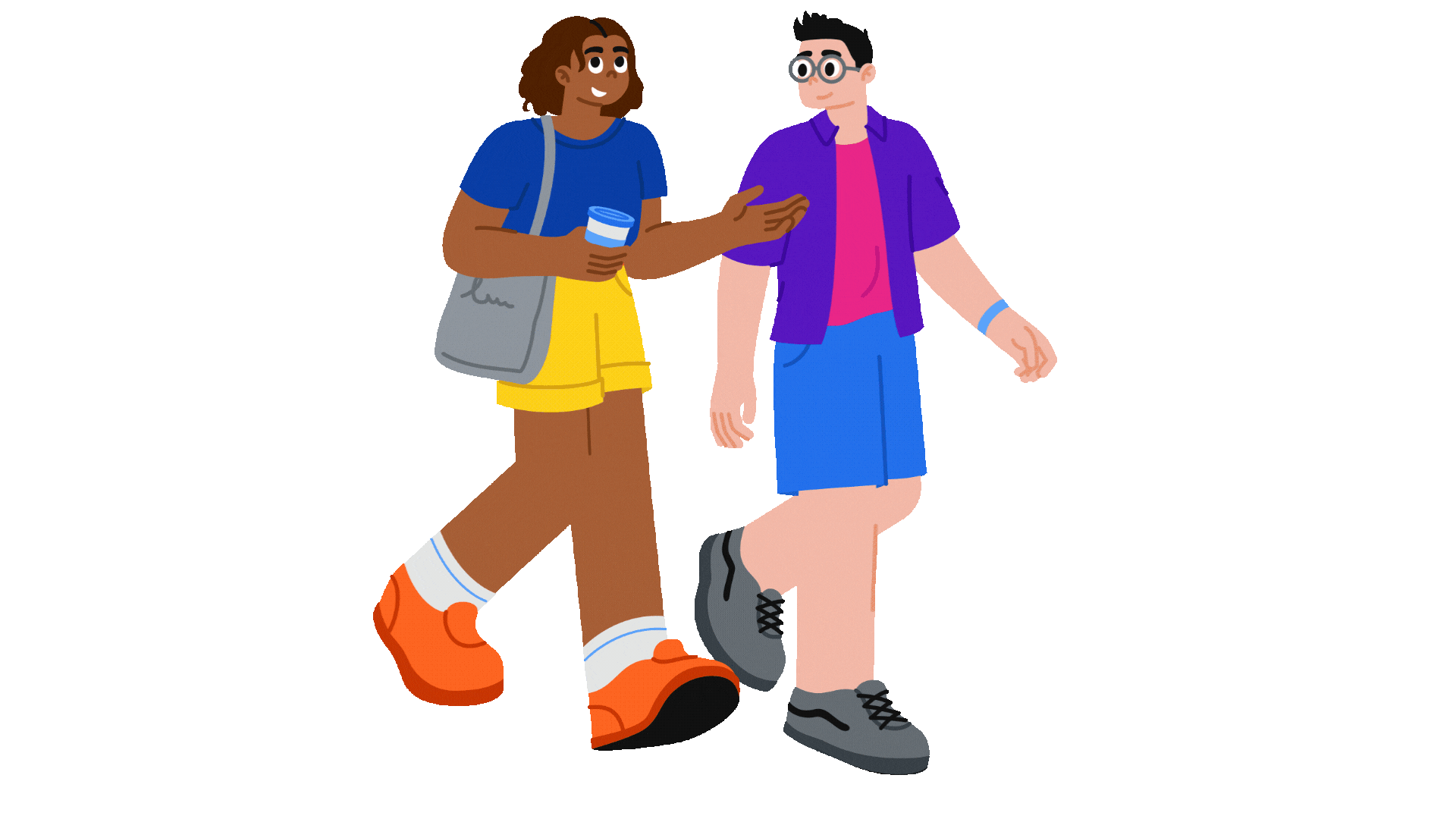 Two friends walking and talking